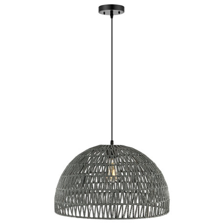 Campana 1-Light Bohemian Modern Woven Rattan/Iron LED Pendant, Gray