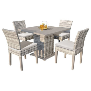 Fairmont 40" Square Patio Dining Table with 4 Armless Chairs in Beige