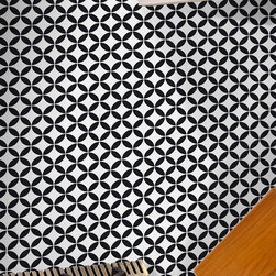 Moroccan Mosaic and Tile House - 8"x8" Amlo Handmade Cement Tile, White/Black, Set of 12 - Wall And Floor Tile