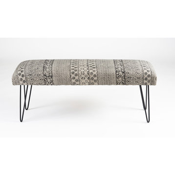 Gray and White Floral Indoor Bench, 47" Length