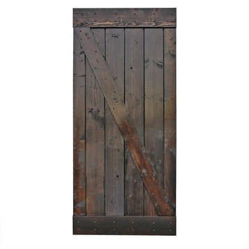 Solid Core Wood Plank Dark Walnut Knotty Pine Sliding Barn Painted Door