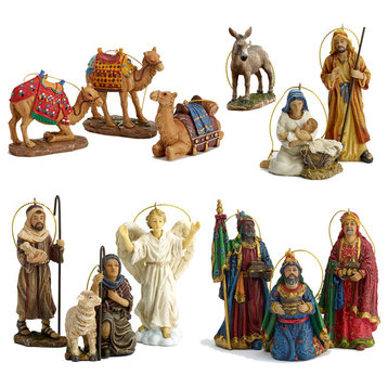 Tk-Nat-10Pc-Orn - Three Kings 10 Pc Nativity Ornament Set With Woodn Chest
