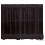 Emelia Sheer Solid Black Kitchen Curtain, 24" Tier - This solid kitchen curtain is made of very sheer voile polyester. The matching valance and swag pair are sold separately from the bottom tiers or can be used alone to accent the window. The bottom tiers are available in 24" long tier or 36" long tier. The picture shows: one swag (pair) + two valances in between over two tier (pairs). as sheer curtains look best when very full.