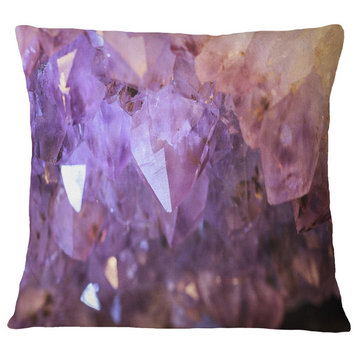 Purple White Natural Amethyst Geode Abstract Throw Pillow, 18"x18"