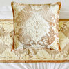 Beige Velvet King 90"x18" Bed Runner WITH Two Pillow Cover, Damask - Emmeline