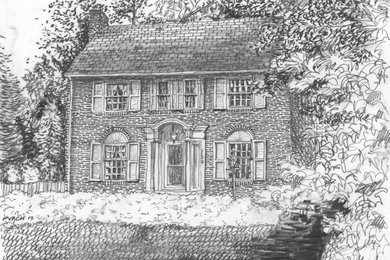 pencil on mylar drawing of Federal revival house