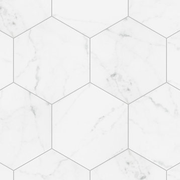 Classico Carrara Hexagon Porcelain Floor and Wall Tile, Set of 25, Carrara