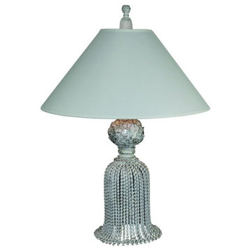 22" Silver Iron Tassel Table Lamp, Cottage Contemporary Romantic Ornate