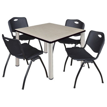Kee 42" Square Breakroom Table- Maple/ Chrome & 4 'M' Stack Chairs- Black