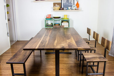 Walnut and Steel Trestle Dining Table
