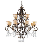 Crystorama - Norwalk 12-Light 54" Traditional Chandelier in Bronze Umber with Clear Hand Cu - Bronze curves accent warm glowing amber colored glass globes. The Norwalk radiates with romantic elegance, for a traditional yet hospitable accent. This chandelier makes a great first impression in a front stairwell, entry, or formal dining room.  This light requires 12 , 60W Watt Bulbs (Not Included) UL Certified.