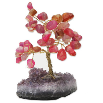 Novica Handmade Cute Leaves Agate Gemstone Tree
