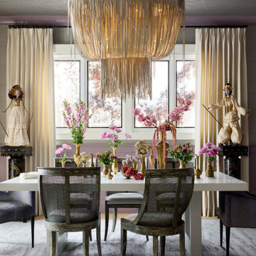 Modern Eclectic Dining Room with Leather Fringe Chandelier