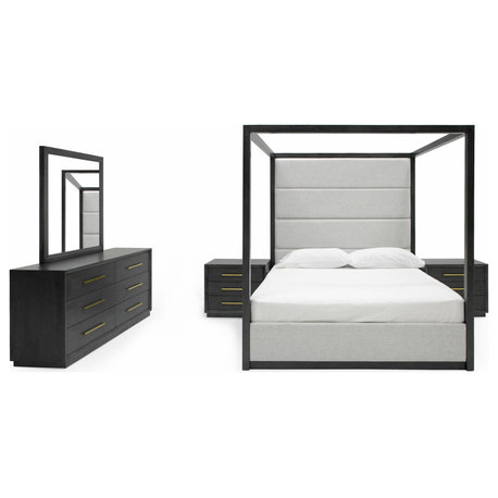 Modrest Manhattan- Contemporary Canopy Grey Bedroom Set, Queen