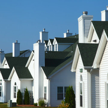 White Townhouse Apartment Complex in Massachusetts with green roofs
