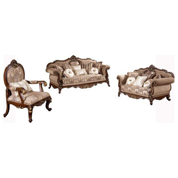 Best Master Winfrey 3-Pc Solid Wood and Chenille Living Room Set in Cherry