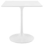 Lexmod - Lippa Square Wood Top Dining Table, White, 28" - Let modern inspiration flow while gathered around the Lippa 28" Square Dining Table. Perfect for entertaining family and friends or everyday dining, this pedestal table comfortably seats two. Its square tabletop is crafted with MDF with a high gloss finish and beveled edge for a contemporary yet timeless design. Embodying an iconic mid-century silhouette, this pedestal dining table floats on a sleek tapered metal pedestal base with a chip-resistant lacquered finish. Includes non-marking felt pad to protect flooring. Assembly required.