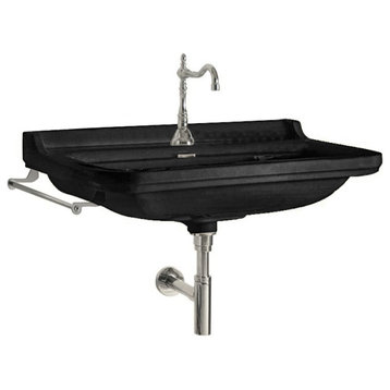 Waldorf 4140 Wall Mount Bathroom Sink, Glossy Black With One Faucet Hole