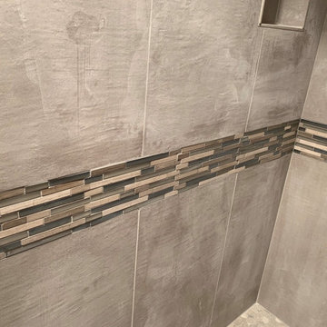 Large Format Tile Modern Bath Remodel French Shower Door