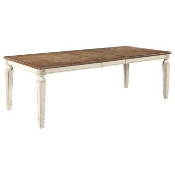 Rustic Dining Table, Turned Distressed White Legs & Large Oak Top, Rectangular