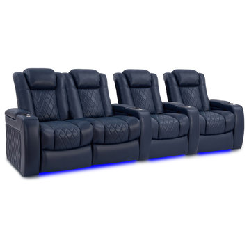 Tuscany Leather Home Theater Seating, Navy Blue, Row of 4 Loveseat Left