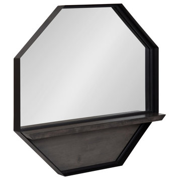 Owing Octagon Wall Shelf Mirror, Gray/Black, 24"x24"