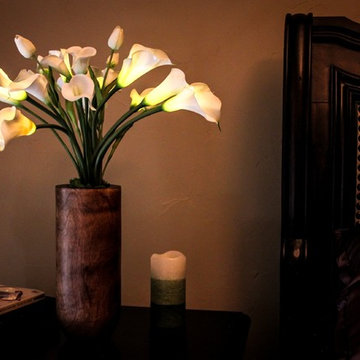 Buttercup - White Calla Lilies and Tulips in Natural Mango Vase