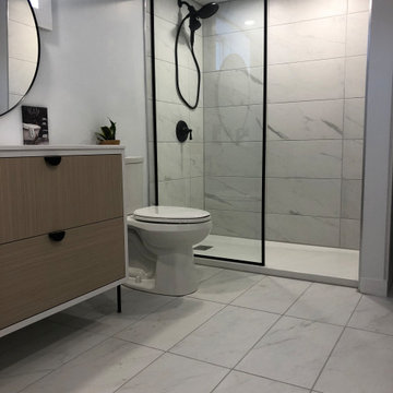 Tile install process including under tile waterproofing