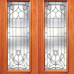 Exterior Double Door, Contemporary Floral Beveled Glass, Full lite - Front Doors