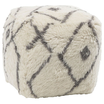 Gisors Wool Upholstered Pouf, Ivory/Grey