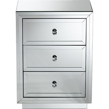 Lina Three Drawer Nightstand Bedside Table - Silver