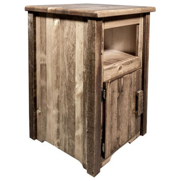 Montana Woodworks Homestead Wood End Table with Door in Brown Lacquered