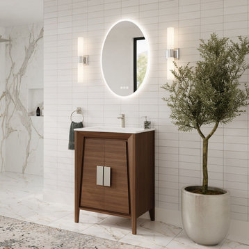 The Gellar Bathroom Vanity, Brown, 24", Single Sink, Freestanding