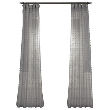 Strasbourg Dot Gray Patterned Linen Sheer Curtain Single Panel, 50W x 108L