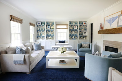 Beach style living room photo in New York