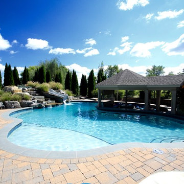 Custom Freeform Pool with Swim Up Bar and Waterslide