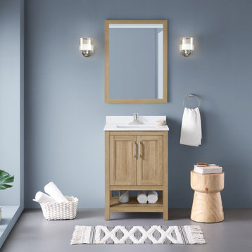 Ove Decors Vegas Single Sink Bathroom Vanity Set With Countertop, White Oak, 24"