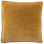 Jaipur Living - Jaipur Living Bryn Solid Throw Pillow, Gold, Poly Fill - The Emerson pillow collection features an assortment of clean-lined, coordinating accents crafted of luxe cotton velvet. The Bryn pillow lends simple sophistication to modern spaces with a solid gold color, embellished with a navy banded edge.