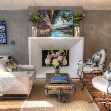 Living Room with Custom Veneer Plaster on Walls & Ceiling