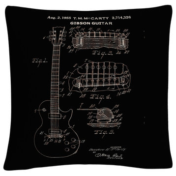 Claire Doherty '1955 Mccarty Gibson Guitar Patent Black' Decorative Throw Pillow