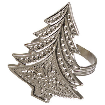Christmas Tree Design Napkin Rings, Sold Per 4, Silver