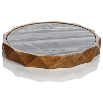 Tiziano Wood and Gray Marble Serving Board, Small