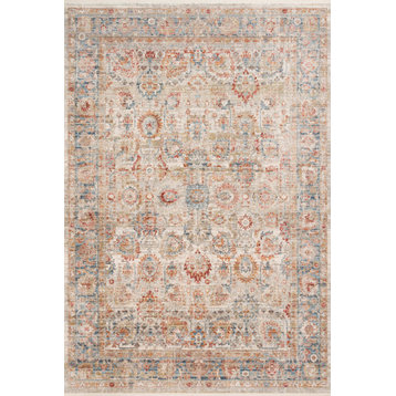 Ivory Blue Rust Polyester Claire Area Rug by Loloi, 3'7"x5'1"