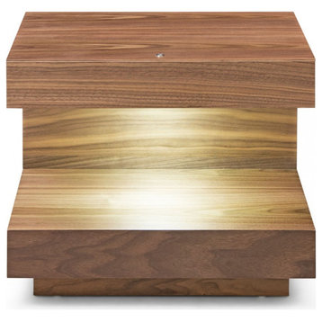 Contemporary LED Lit Walnut Nightstand With One Drawer