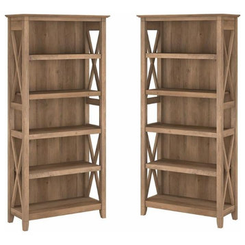 Home Square 5 Shelf Wood Bookcase Set in Reclaimed Pine (Set of 2)