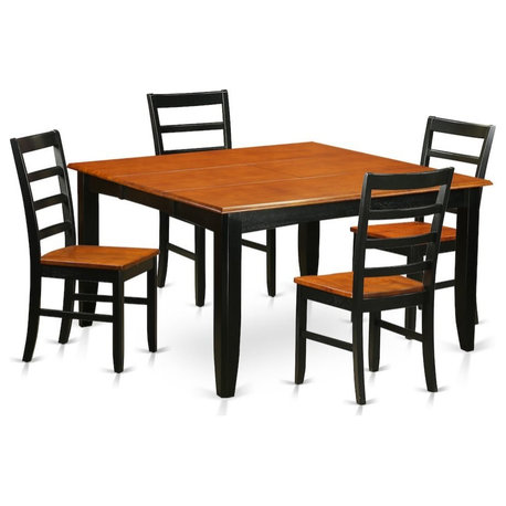 5-Piece Dining Set Square Table With Leaf and 4 Chairs
