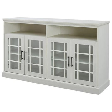 TV Stand, Glass Doors With Adjustable Shelves and Metal Pull Handles, White