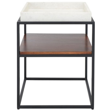 Aster Two Tier Accent Table, White Marble/Walnut/Black
