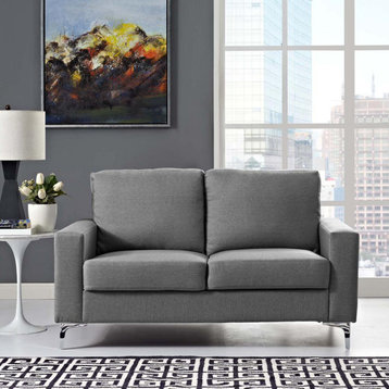 Elegant Modern Sofa, Cushioned Seat & Track Armrests With Rounded Edges, Gray