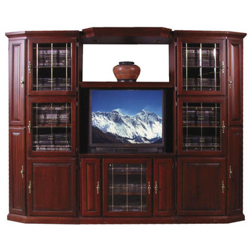 Traditional TV Stand With Media Storage, Red Oak, 56w